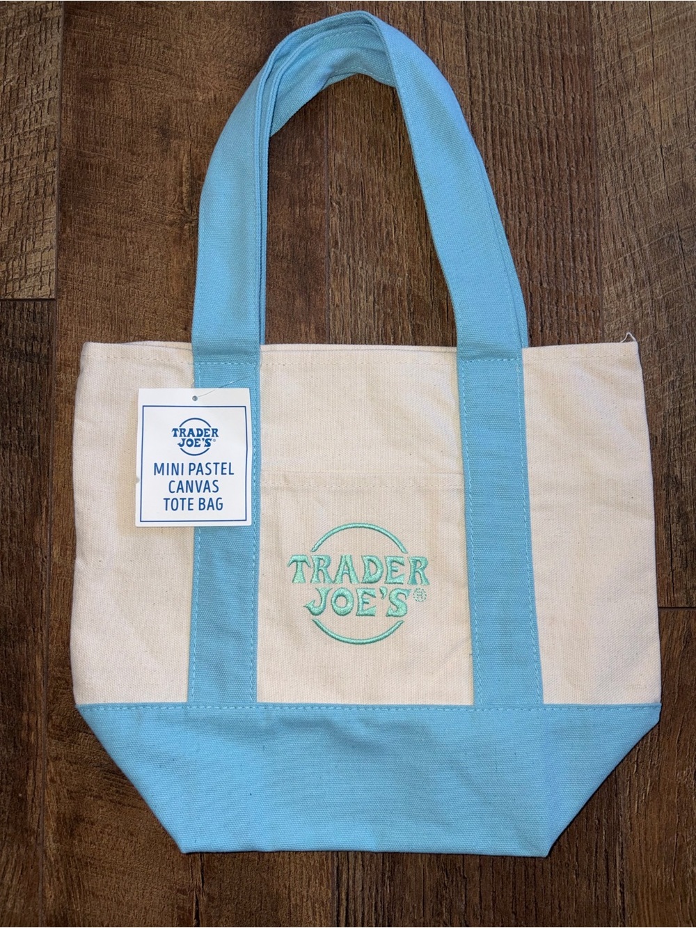 Mini Pastel Trader Joe’s Canvas Tote Bag in Light Blue